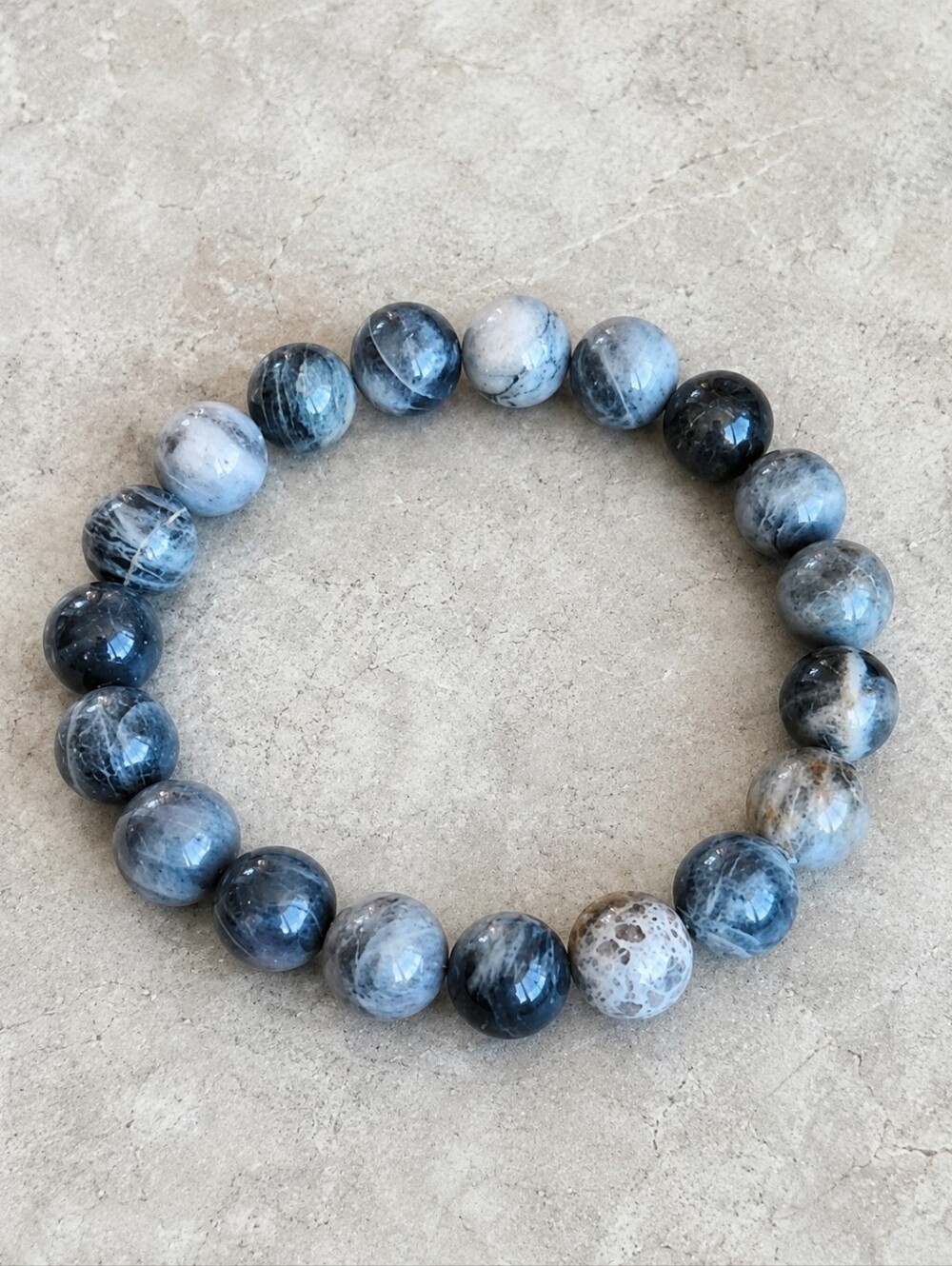 Gray Sunstone Beaded Stretch Bracelet | Handmade